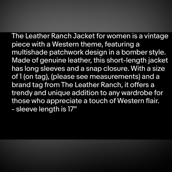 The Leather Ranch Jacket Women’s Size 1/22” P2P 24” Length 26” Sleeve Vintage - Picture 8 of 8